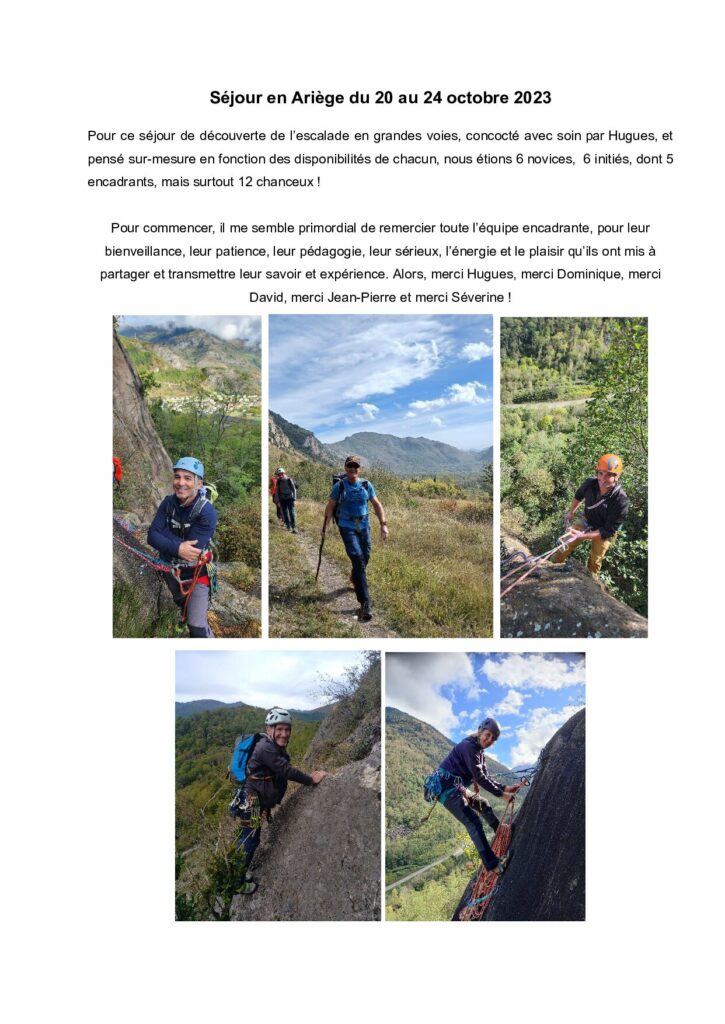 ESCALADE: RESUME DU SEJOUR GRANDES VOIES EN ARIEGE
