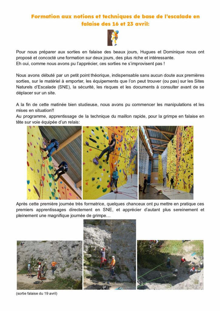 Formation aux notions et techniques de base de l’escalade en falaise