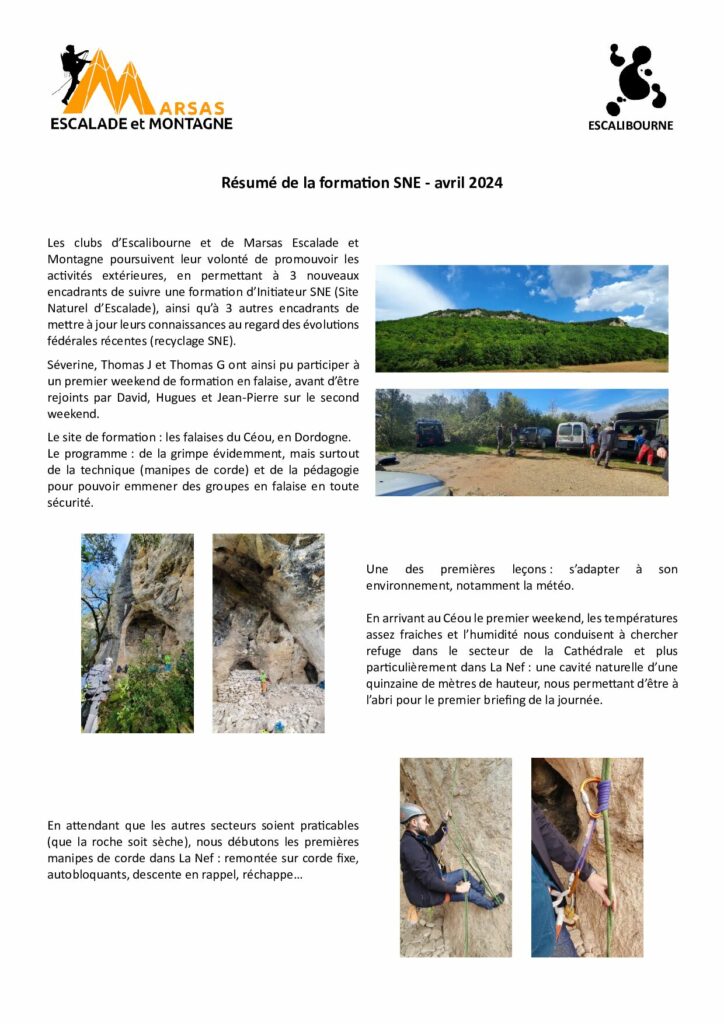 INFO FORMATIONS: 3 NOUVEAUX INITIATEURS SNE ET 3 INITIATEURS CONFIRMES QUI ONT VALIDE LEUR RECYCLAGE