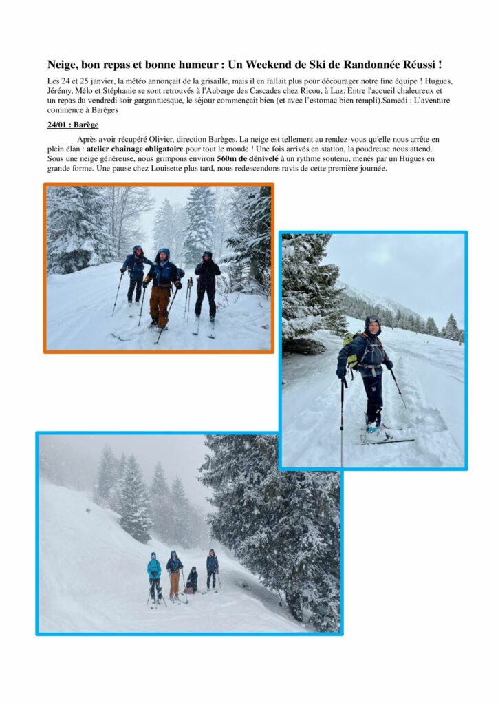 Neige, bon repas et bonne humeur : Un Weekend de ski de randonnée réussi !