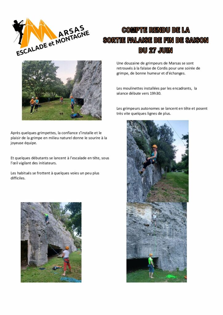 RESUME DE LA SORTIE FALAISE A MARIGNAC DU 27/06/23