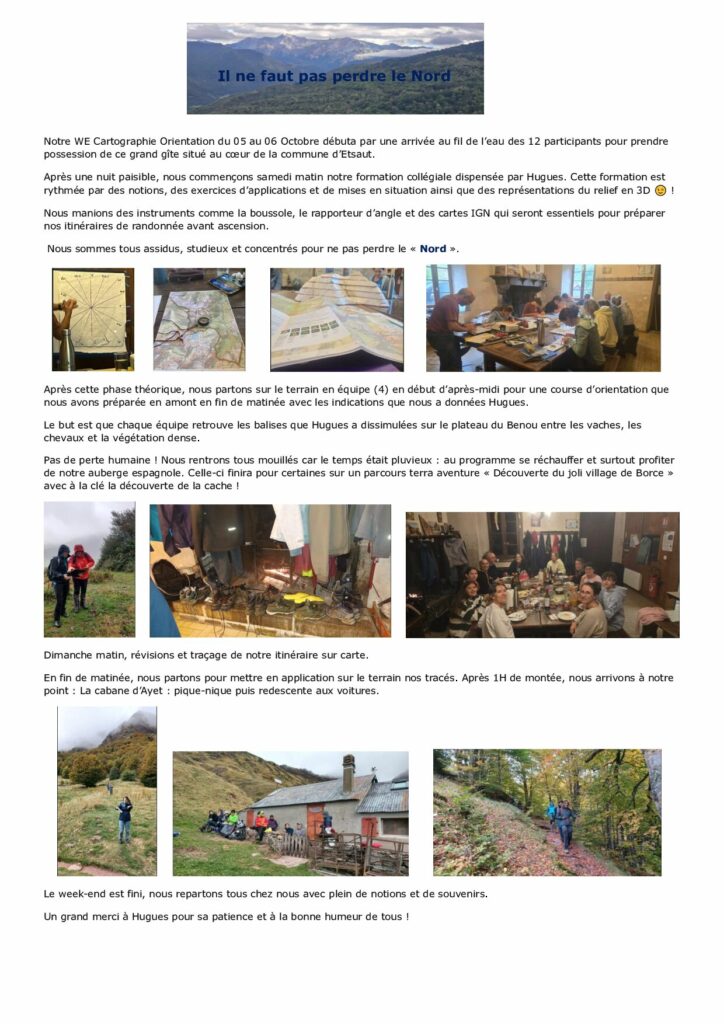 RESUME DU WEEK-END CARTOGRAPHIE ET ORIENTATION rédigé par Stéphanie
